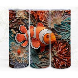 3d tumbler wrap quilling sublimation, embroidered clownfish  image paper craft png 300 dpi,  art commercial use
