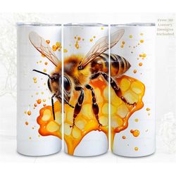 3d tumbler wrap sublimation bee on honeycomb, sublimation, 300dpi straight skinny 20 oz tumbler wrap, digital file, comm