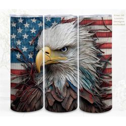 3d memorial day tumbler wrap sublimation, mens tumbler, quilled grunge bald eagle digital art file, png 300 dpi, 3d desi
