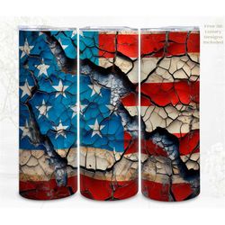 3d patriotic tumbler wrap sublimation cracked american flag grunge, 300dpi straight skinny 20 oz tumbler wrap, 3d design