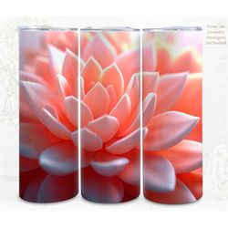 3d succulent floral tumbler wrap sublimation pink, 300dpi straight skinny 20 oz tumbler wrap, 3d design, commercial use