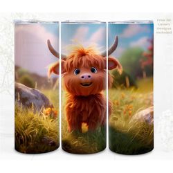3d highland tumbler wrap sublimation baby cow, 300dpi straight skinny 20 oz tumbler wrap, 3d design, commercial use
