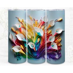 3d calla lily lux digital art, sublimation, 300dpi straight skinny 20 oz tumbler wrap, fabrics, pod, sublimate, wall can