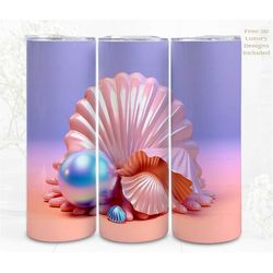 3d tumbler wrap sublimation pearl sea shell, sublimation, 300dpi straight skinny 20 oz tumbler wrap, digital file, comme