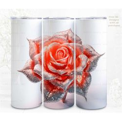 3D Sublimation Tumbler Wrap, Glitter Rose 3D Designs, 300dpi PNG, 20oz Skinny Tumbler Wrap, Commercial Use