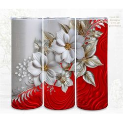 3D Sublimation Tumbler Wrap, Red Lux Floral 3D Designs, 300dpi PNG, 20oz Skinny Tumbler Wrap, Commercial Use