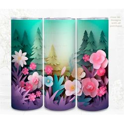 3D Sublimation Tumbler Wrap, Papercraft Floral 3D Designs, 300dpi PNG, 20oz Skinny Tumbler Wrap, Commercial Use