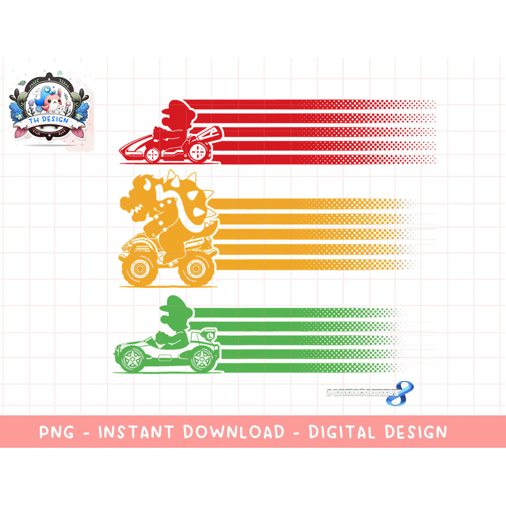 Mario Kart Mario Bowser Yoshi Line Stack png, sublimation.jpg