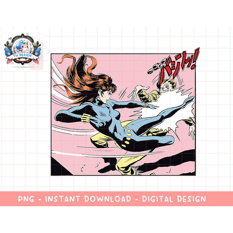 Marvel Avengers Black Widow High Kick Japanese Retro Comic png, sublimation.jpg