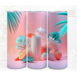 3D Sublimation Tumbler Wrap, Tropical Cocktail 3D Designs, 300dpi PNG, 20oz Skinny Tumbler Wrap, Commercial Use