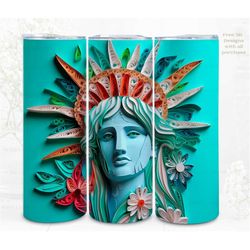 3D Sublimation Tumbler Wrap, Statue of Liberty 3D Designs, 300dpi PNG, 20oz Skinny Tumbler Wrap, Commercial Use