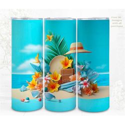 3d sublimation tumbler wrap, summer holiday 3d designs, 300dpi png, 20oz skinny tumbler wrap, commercial use