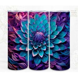 3D Sublimation Tumbler Wrap, Abstract Flower 3D Designs, 300dpi PNG, 20oz Skinny Tumbler Wrap, Commercial Use