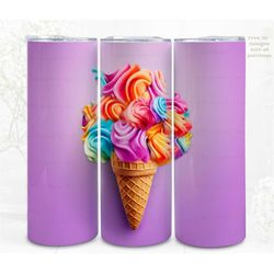 3D Sublimation Tumbler Wrap, Dreamy Ice Cream 3D Designs, 300dpi PNG, 20oz Skinny Tumbler Wrap, Commercial Use