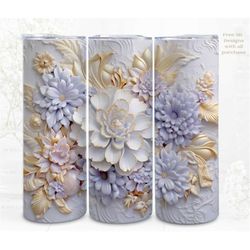 3D Sublimation Tumbler Wrap, Ornate Flowers 3D Designs, 300dpi PNG, 20oz Skinny Tumbler Wrap, Commercial Use