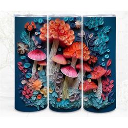3d tumbler wrap quilling sublimation, mushroom fantasy   image paper craft png 300 dpi,   art commercial use