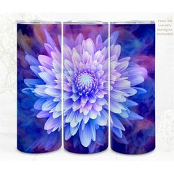 3d floral tumbler wrap sublimation, blue fantasy digital art, 20oz skinny straight png 300 dpi, 3d design, commercial us