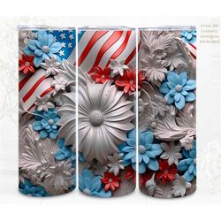 3D Patriotic Tumbler Wrap Sublimation Memorial Day, 300dpi Straight Skinny 20 oz Tumbler Wrap, 3D Design, Commercial Use
