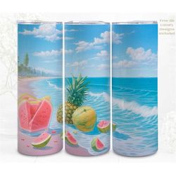 3d tumbler wrap sublimation beach pineapple watermelon, 300dpi straight skinny 20 oz tumbler wrap, 3d design, commercial