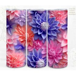 3d floral tumbler wrap sublimation blue lilac flowers, 300dpi straight skinny 20 oz tumbler wrap, 3d design, commercial