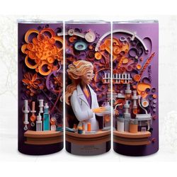 3d tumbler wrap sublimation quilling female scientist, sublimation, 300dpi straight skinny 20 oz tumbler wrap, digital f