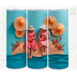3d quilling tumbler wrap sublimation friends on the beach, 300dpi straight skinny 20 oz tumbler wrap, 3d design, commerc