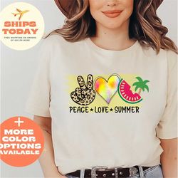 summer beach tee, peace love summer t-shirt, summer fruit watermelon tshirts, summer shirt, cute women summer shirt, bea