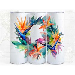 bird of paradise watercolor wreaths digital art print, sublimation, straight skinny 20 oz tumbler wrap, fabrics, wall ar