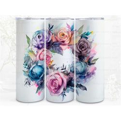 rose wreath digital art print, sublimation, straight skinny 20 oz tumbler wrap, fabrics, wall art, pod, instant download