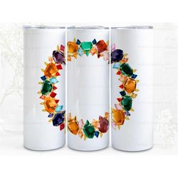 gem stones wreath digital art print, sublimation, straight skinny 20 oz tumbler wrap, fabrics, wall art, pod, instant do