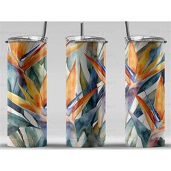bird of paradise patterns digital art print, sublimation, straight skinny 20 oz tumbler wrap, fabrics, wall art, pod, in