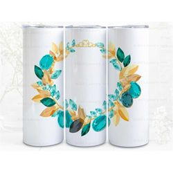 aquamarine necklace wreath digital art print, sublimation, straight skinny 20 oz tumbler wrap, fabrics, wall art, pod, i