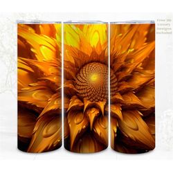 3d tumbler wrap sublimation gold sunflower, 300dpi straight skinny 20 oz tumbler wrap, 3d design, commercial use
