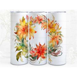 flame lily wreath 1 digital art print, sublimation, straight skinny 20 oz tumbler wrap, fabrics, wall art, pod, instant