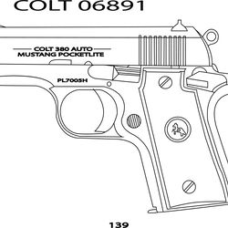 colt 06891 gun line art vector file. black white vector outline or line art file