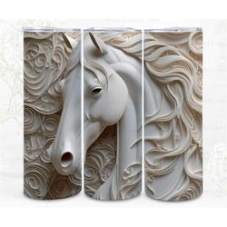 3d tumbler wrap quilling white horse, 300dpi straight skinny 20 oz sublimation, digital file, commercial use