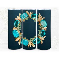 pretty aqua wreath 3 digital art print, sublimation, straight skinny 20 oz tumbler wrap, fabrics, wall art, pod, instant