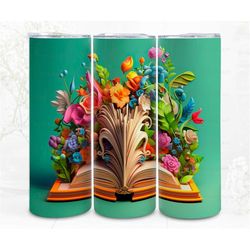 3d tumbler wrap sublimation floral book, 300dpi straight skinny 20 oz tumbler wrap, digital file, commercial use wall ar