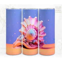 3d tumbler wrap sublimation lux sea shell, sublimation, 300dpi straight skinny 20 oz tumbler wrap, digital file, commerc