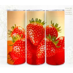 3d tumbler wrap sublimation red strawberries, sublimation, 300dpi straight skinny 20 oz tumbler wrap, digital file, comm