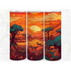 abstract african landscape digital art print, sublimation, straight skinny 20 oz tumbler wrap, fabrics, wall art, pod, i