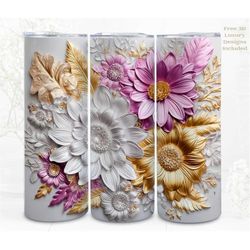 3d tumbler wrap sublimation summer lux florals, sublimation, 300dpi straight skinny 20 oz tumbler wrap, digital file, co