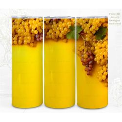3d tumbler wrap sublimation yellow grapes, sublimation, 300dpi straight skinny 20 oz tumbler wrap, digital file, commerc