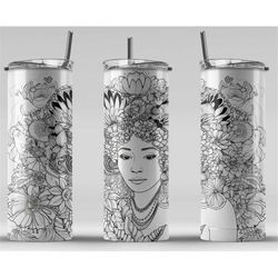 tribal portrait digital art print, sublimation, straight skinny 20 oz tumbler wrap, fabrics, wall art, pod, instant down