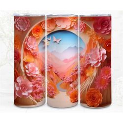 3D Tumbler Wrap Quilling Sublimation, Floral Landscape   Image Paper Craft PNG 300 Dpi,   Art Commercial Use