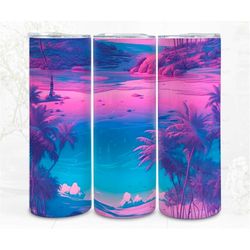 seamless tumbler wrap sublimation lux beach landscape, 300dpi straight skinny 20 oz tumbler wrap, digital file, commerci