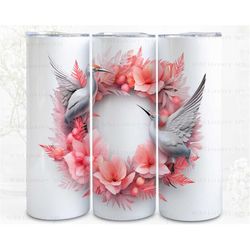 3d kingfisher wreath digital art print, sublimation, straight skinny 20 oz tumbler wrap, fabrics, wall art, pod, instant