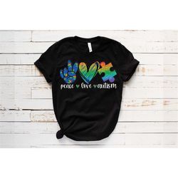 peace love autism t-shirt, autism puzzle heart shirt, autism tee, autism awareness month, on the spectrum, asd awareness