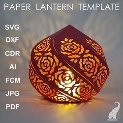 3D paper lantern with roses SVG cut files for Cricut, DXF for Silhouette, FCM for Brother cutting files