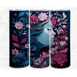 3d tumbler wrap sublimation, floral wild floral illusion arts 20oz skinny straight tumbler wrap, png 300 dpi, commercial